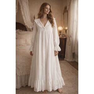 The 1 For U Victorian Long White Cotton Long sleeve Nightgown Romantic Medium